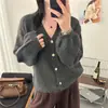 Cardigan Feminino 2026 Outono/Inverno Novo Estilo Todo Lã Gola V Solto Macio Quente Tricô Espesso Peça de Roupa Externa