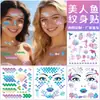 Pegatinas Faciales de Sirena Nuevas Transfronterizas, Pegatinas de Tatuaje de Unicornio, Pegatinas de Tatuaje de Escamas de Pez de Dibujos Animados de Alta Gama para Niños, Temática Oceánica