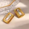 Brincos de Aço Titânio Quadrado Geométrico Retrô Cravejados com Strass Banhados a Ouro Real Brincos de Aço Inoxidável à Prova d'Água Sensação de Alto Padrão