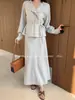 [Oferta Especial, Sin Devoluciones ni Cambios] Conjunto de Dos Piezas para Mujer Xiu Xixi de Lino de Primavera: Blusa + Falda Larga de Cintura Alta 89749