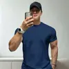 Camiseta deportiva de manga corta de algodón puro de marca moderna para hombre, cuello redondo, ropa casual de entrenamiento para fitness, top transpirable, estilo americano para hombres jóvenes, verano