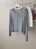Camiseta de Verão Fina em Lyocell Tencel com Proteção Solar para Mulheres, Caimento Solto e Relaxado, Gola Redonda, Botões de Concha, Manga Longa, Camisa para Ar Condicionado