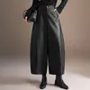 Pantalones de cuero cropped para mujer 2026 otoño e invierno nuevo estilo adelgazantes de cintura alta de pierna estrecha ancha pantalones de corte curvo pantalones casuales de cuero PU para mujer