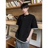 Camiseta Cinza Falsa Duas Peças Gola Henry Manga Curta Masculina Verão Tendência Marca Adolescente Estilo Americano Retrô Manga Meia