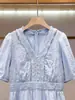 Shenzhen Nanyou Vestido de Verão Elegante da Moda com Renda Vazada Afinando Manga Curta para Mulheres