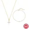 Novo Conjunto de Colar e Pulseira de Prata Esterlina S925 Trevo de Quatro Folhas Diamante Exquisito Pérola Estilo Coreano Nicho Joia de Flor Pequena