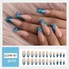Manicura Francesa con Purpurina Azul Marino Profundo, Uñas Portátiles Estilo Chica Caliente Dulce y Fresca Tachonadas con Diamantes de Comercio Exterior, Juego de 24 Piezas de Pegatinas para Uñas Postizas