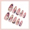 Uñas Postizas Florales Transfronterizas Uñas Postizas de Primavera Forma Almendrada Sencillo Arte de Uñas de Margarita Pegatinas para Uñas 24 Piezas al por Mayor
