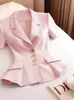 Blazer de Manga Corta con Cintura Ajustable Multicolores Nuevo Verano 2026 de un Solo Botón Elegante para el Trabajo Blazer con Volantes