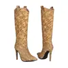 Botas Femininas de Cano Alto com Bico Fino e Solado de Borracha, Tamanhos 35-47, Sapatos de Salto Agulha Slip-On com Solado de Borracha, Botas Martin de Tamanho Grande com Salto Super Alto para Outono e Inverno