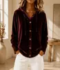 Jaqueta cardigã com capuz de veludo abotoada, estilo europeu e americano, nova coleção outono e inverno, moda casual de cor sólida para mulheres, produto de comércio exterior