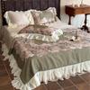 Juego de colcha de verano Tencel Retro francés de cuatro piezas Estilo Princesa Encaje Sedoso Fresco Colcha para aire acondicionado Falda de cama para niñas
