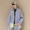 Camisa de manga comprida listrada pequena estilo japonês, meninos, verão 2024, estilo Hong Kong, moda, camisa solta vertical