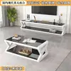 Mueble de TV para sala de estar con vidrio templado, diseño minimalista y moderno, combinación de mesa de centro y mueble de TV, mesa de centro de hierro forjado con acabado horneado