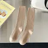 Calcetines de pantorrilla color café para mujer, ambiente de otoño e invierno, estilo coreano, estilo universitario, color liso, rayas verticales, adelgazantes, versátiles, calcetines JK holgados