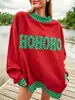 Otoño/Invierno 2026 Transfronterizo Amazon Holgado Cuello Redondo Manga Larga Vintage Retazos Sudadera con Estampado de Letras Abrigo de Otoño para Mujer