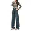 Jeans de Pierna Ancha Ajustados Petite para Mujer, Nuevo Otoño/Invierno de Cintura Alta Color Denim Holgado, Pantalones Rectos Largos con Caída