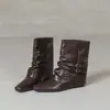 Botas Apiladas Plisadas de Punta Cuadrada que Aumentan la Altura para Mujer Otoño Invierno Nuevas Botines con Hebilla de Suela Plana Botas de Caña Alta Botas Vaqueras Occidentales