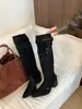 Botas por encima de la rodilla para mujer, otoño e invierno 2026, botas de gamuza color caqui con punta fina, tacón grueso, adelgazantes, botas fruncidas apiladas