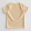 Estilo K de Ropa para Bebés y Niños Pequeños con Aretes, Camisetas para Niños, Camisetas de Verano para Niñas de Manga Corta con Cuello de Encaje Delgado, Camisetas para Niños
