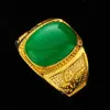Anillo Abierto para Hombre con Goteo de Aceite Rojo/Verde/Negro, Anillo de Oro Arena Vietnamita con Piedra Preciosa para Hombre Color Dorado, Anillo para Mujer Dorado Imitación Oro Fuego