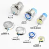 Interruptor de Alimentação Circular 22mm Auto-Travante Não-Travante Cabeça Plana 1NA Base Azul Conector de 4 Pinos Instalação Botão de Metal