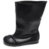 Versão em estoque~Botas de cano médio com laço retrô, estilo despojado, bico quadrado, sola reta, botas de tornozelo, botas femininas de salto baixo, botas western cowboy