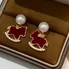 Pendientes Ankla Roja de Perla de Agua Dulce Natural para Mujer Aguja de Plata S925 Pendientes Colgantes Versátiles de Lujo Ligero Retro