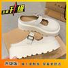 Medias Pantuflas de Plataforma Gruesa para Mujer para Exterior 2025 Verano Nuevo Moda Retro Zapatos Pequeños Birkenstock