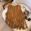 Chaleco Cárdigan Bordado con Borlas de Estilo Étnico, Ante Sintético, Cuello en V, Retro para Mujer con un Diseño Chino Nuevo Único y Chic