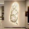 Pintura Decorativa Transfronteiriça de Luxo Leve com Pena para Hall de Entrada com Relógio Pintura de Parede de Corredor de Alto Padrão com Luz LED Mural para Hall de Entrada