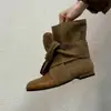 Botas Vaqueras Chuyuji de Punta Redonda Estilo Retro Wasteland Patchwork con Cordones Botas Delgadas de Tacón Bajo Botas Cortas Elegantes para Mujer