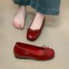Sapatos de Couro Envernizado com Laço, Versáteis com Saias, Sapatos de Festa, Sapatos Pequenos de Couro com Aumento de Altura, Sapatos Femininos de Cano Baixo
