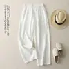 Calças casuais de verão com design de cintura elástica, calças de perna larga de algodão e linho vintage, novas calças harém de primavera e outono para mulheres