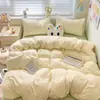 Cáñamo de Origen Vegetal Algodón Cepillado Espeso Algodón Lavado Algodón Amigable con la Piel Juego de Cuatro Piezas Funda de Edredón Individual Dormitorio de Estudiantes Juego de Tres Piezas