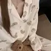 Pijama de patito estilo dulce y sencillo para mujer, conjunto de manga larga y pantalón largo para primavera y otoño, ropa de casa para estudiantes, se puede usar en el exterior
