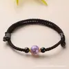 Pulseira de cordão vermelho tecida à mão com cristal de obsidiana, conta da sorte, unissex, corda de mão ajustável, joia