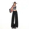Jeans Anchos Naranja Infantil # Estampado de Leopardo Único para Mujer, Corte Holgado, Diseño Adelgazante, Pantalones Rectos Elegantes y Versátiles de Largo Completo.