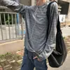 Camiseta Masculina Gola Redonda Listras Color Block Bainha Dobrada Estilo Retro Americano Old Money Marca Tendência Outono 2026 Manga Longa
