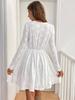 Europa y América Transfronterizo 2025 Elegante Vestido Mini de Vacaciones de Mujer de Color Sólido con Encaje Patchwork Vestido de Sol Lateral Festoneado