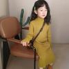 Moda de Invierno 2025 Vestido de Punto de Cuello Alto para Niñas Vestido Largo Básico de Punto para Niños