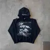 Moletom com Capuz Longo de Manga Longa Solto Estilo Retro Escuro Impresso Personalizado Outono/Inverno 2025