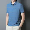 Camisa Polo de Seda de Hielo Manga Corta para Hombre Bolsillo Real Nuevo Estilo 2023 Camiseta de Algodón Rayada para Hombre Manga Media Fresca para Verano