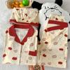 Pijama de Tres Piezas de Manga Corta para Mujer, Estilo Japonés de Alto Aspecto con Bloques de Color de Cachorro de Manzana, Estilo Ins, Ropa de Casa para Verano, Fotos Reales al por Mayor