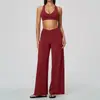 Conjunto de Yoga Casual Europeu e Americano Calça Larga Sutiã Calça de Yoga Feminina Secagem Rápida Levanta Bumbum Cintura Alta Micro Flare Roupa Esportiva Calça Longa 2588