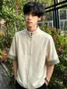 Camisa de Manga Corta con Cuello Alto Estilo Old Money para Hombres y Mujeres, Top de Marca de Verano Moderno Holgado con Cremallera, Chaqueta Camisa Fresca Estilo Americano