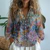 Nova Camisa Feminina de Comércio Exterior 2025 Top Transfronteiriço Gola V Estampada Exquisita Camisa de Tecido de Cânhamo Feita de Amazon D
