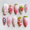 Produto novo transfronteiriço 3D unhas postiças frescas de pitaya, uva, morango, amêndoa com design de laço doce