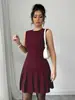 2025TK Amazon Transfronterizo Falda con Volantes Casual sin Mangas Elegante de Color Sólido Mini Vestido para Mujer Europeo y Americano