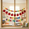 Exclusivo para vendas transfronteiriças: Decoração de sala de aula para volta às aulas com pompons de feltro em formato de maçã, bandeiras para sessões de fotos infantis